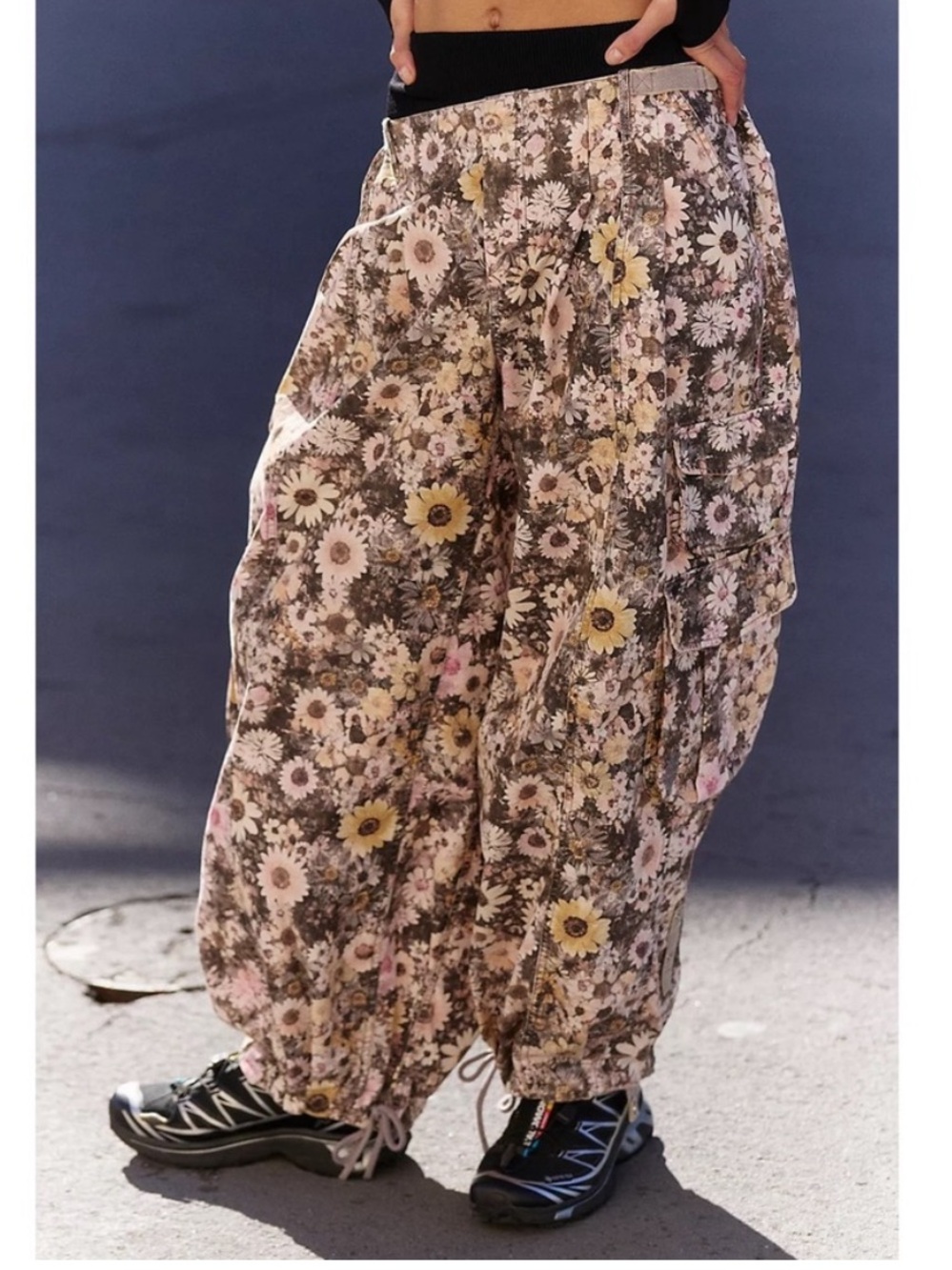 FP Movement by Free People Floral Cargo Joggers in Pink, Yellow, Brown